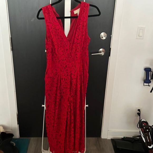 NWT Anthropologie moulinette soeurs red ankle length lace jumpsuit- size 6 - Picture 1 of 4